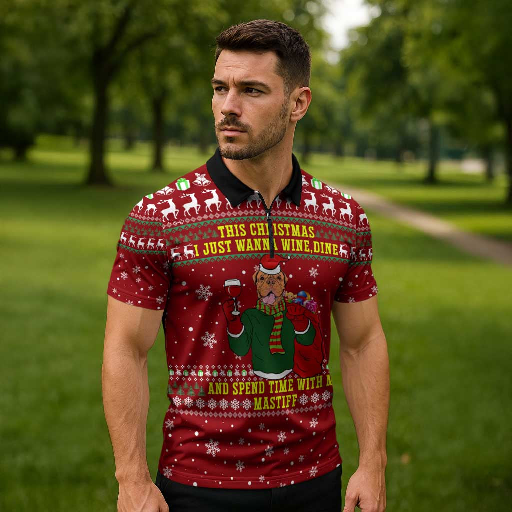 Spend Time With My Mastiff Christmas Zipper Polo Shirt Xmas Holiday Patterns - Wonder Print Shop