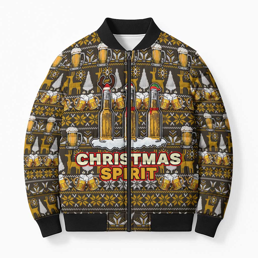 Spirit Beer Christmas Bomber Puffer Jacket Xmas Holiday Patterns - Wonder Print Shop