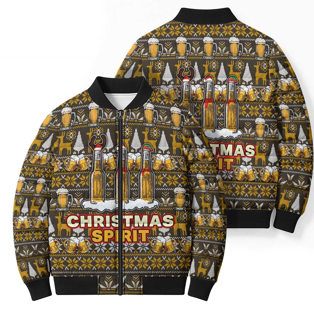 Spirit Beer Christmas Bomber Puffer Jacket Xmas Holiday Patterns - Wonder Print Shop