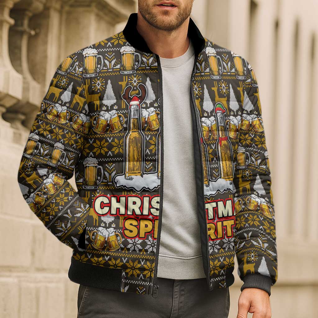 Spirit Beer Christmas Bomber Puffer Jacket Xmas Holiday Patterns - Wonder Print Shop