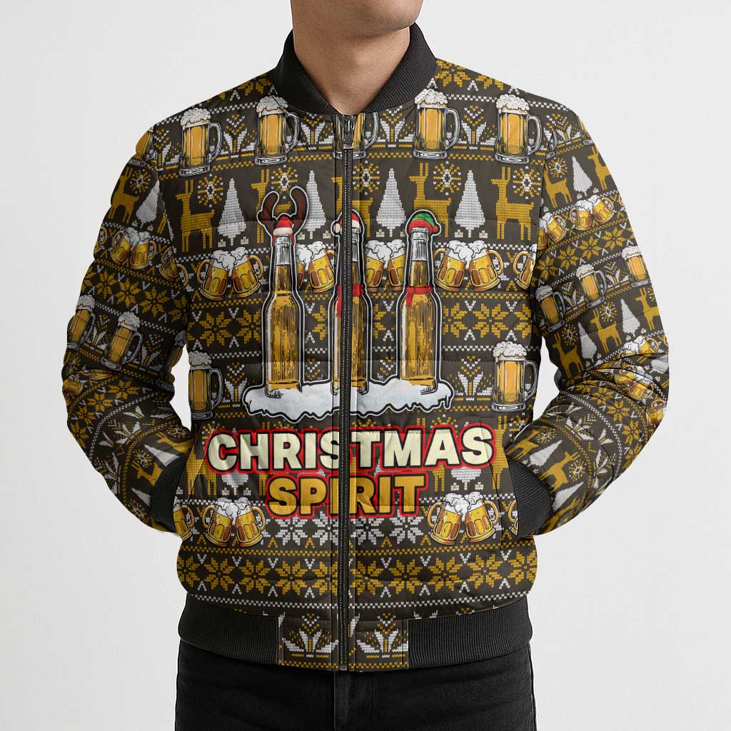 Spirit Beer Christmas Bomber Puffer Jacket Xmas Holiday Patterns - Wonder Print Shop