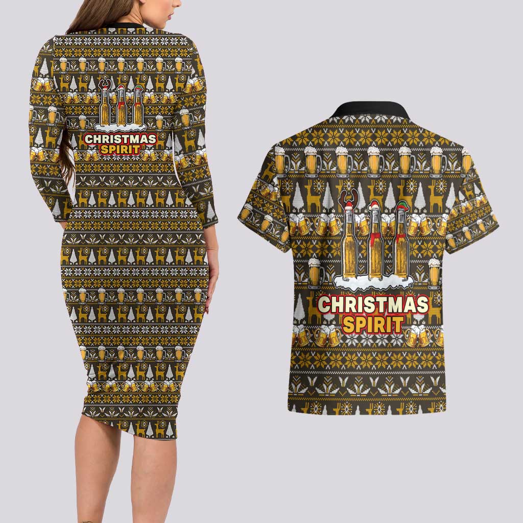 Spirit Beer Christmas Couples Matching Long Sleeve Bodycon Dress and Hawaiian Shirt Xmas Holiday Patterns - Wonder Print Shop