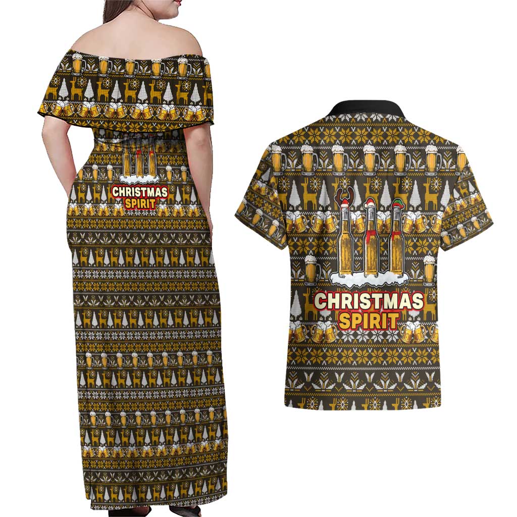 Spirit Beer Christmas Couples Matching Off Shoulder Maxi Dress and Hawaiian Shirt Xmas Holiday Patterns - Wonder Print Shop