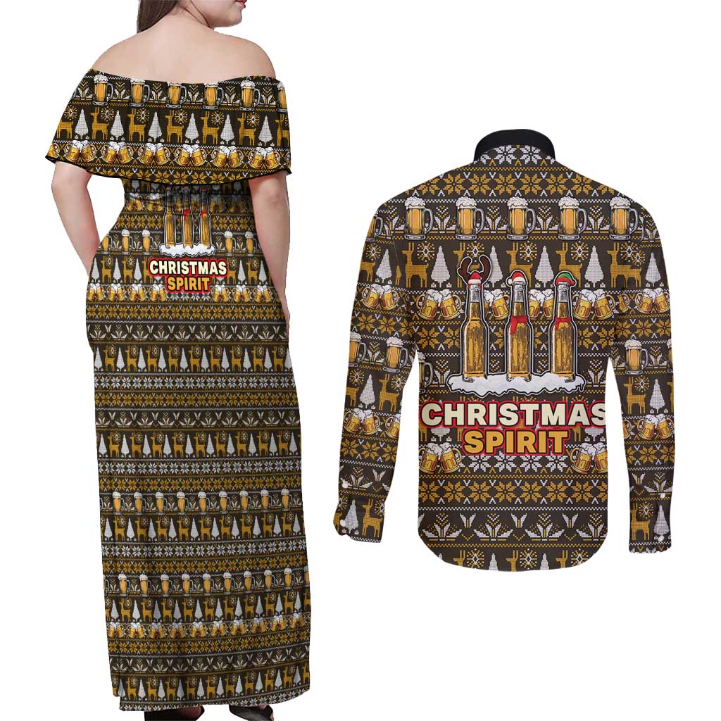 Spirit Beer Christmas Couples Matching Off Shoulder Maxi Dress and Long Sleeve Button Shirt Xmas Holiday Patterns - Wonder Print Shop