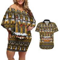 Spirit Beer Christmas Couples Matching Off Shoulder Short Dress and Hawaiian Shirt Xmas Holiday Patterns - Wonder Print Shop
