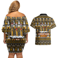 Spirit Beer Christmas Couples Matching Off Shoulder Short Dress and Hawaiian Shirt Xmas Holiday Patterns - Wonder Print Shop