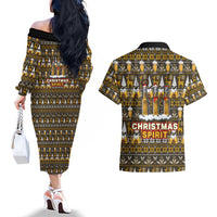 Spirit Beer Christmas Couples Matching Off The Shoulder Long Sleeve Dress and Hawaiian Shirt Xmas Holiday Patterns - Wonder Print Shop
