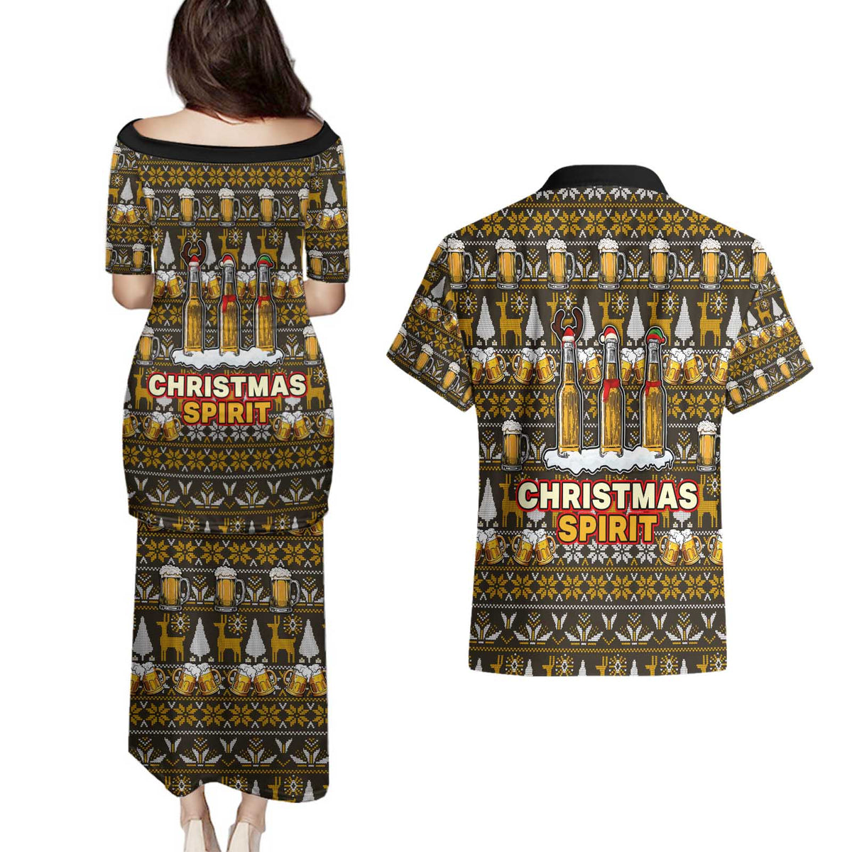 Spirit Beer Christmas Couples Matching Puletasi and Hawaiian Shirt Xmas Holiday Patterns - Wonder Print Shop