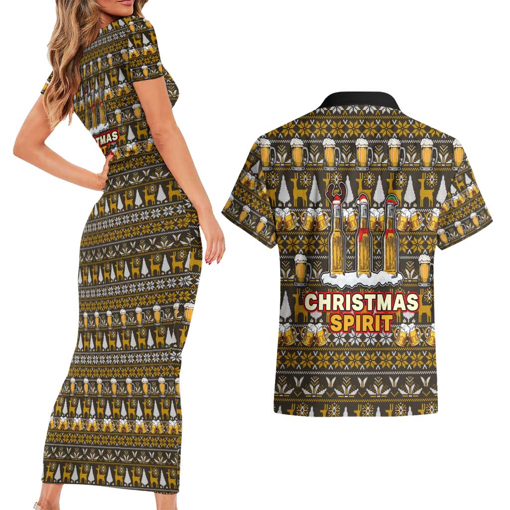 Spirit Beer Christmas Couples Matching Short Sleeve Bodycon Dress and Hawaiian Shirt Xmas Holiday Patterns - Wonder Print Shop