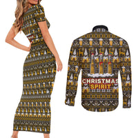 Spirit Beer Christmas Couples Matching Short Sleeve Bodycon Dress and Long Sleeve Button Shirt Xmas Holiday Patterns - Wonder Print Shop
