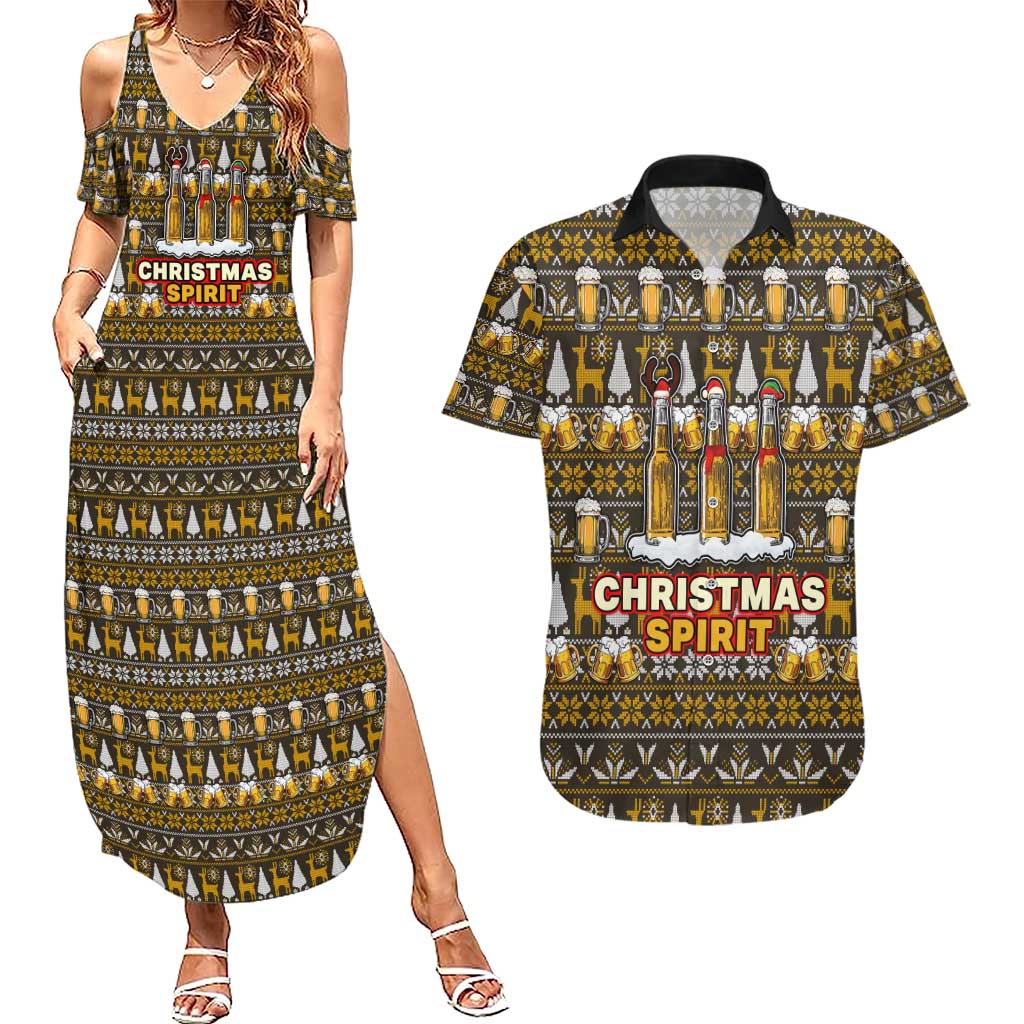 Spirit Beer Christmas Couples Matching Summer Maxi Dress and Hawaiian Shirt Xmas Holiday Patterns - Wonder Print Shop