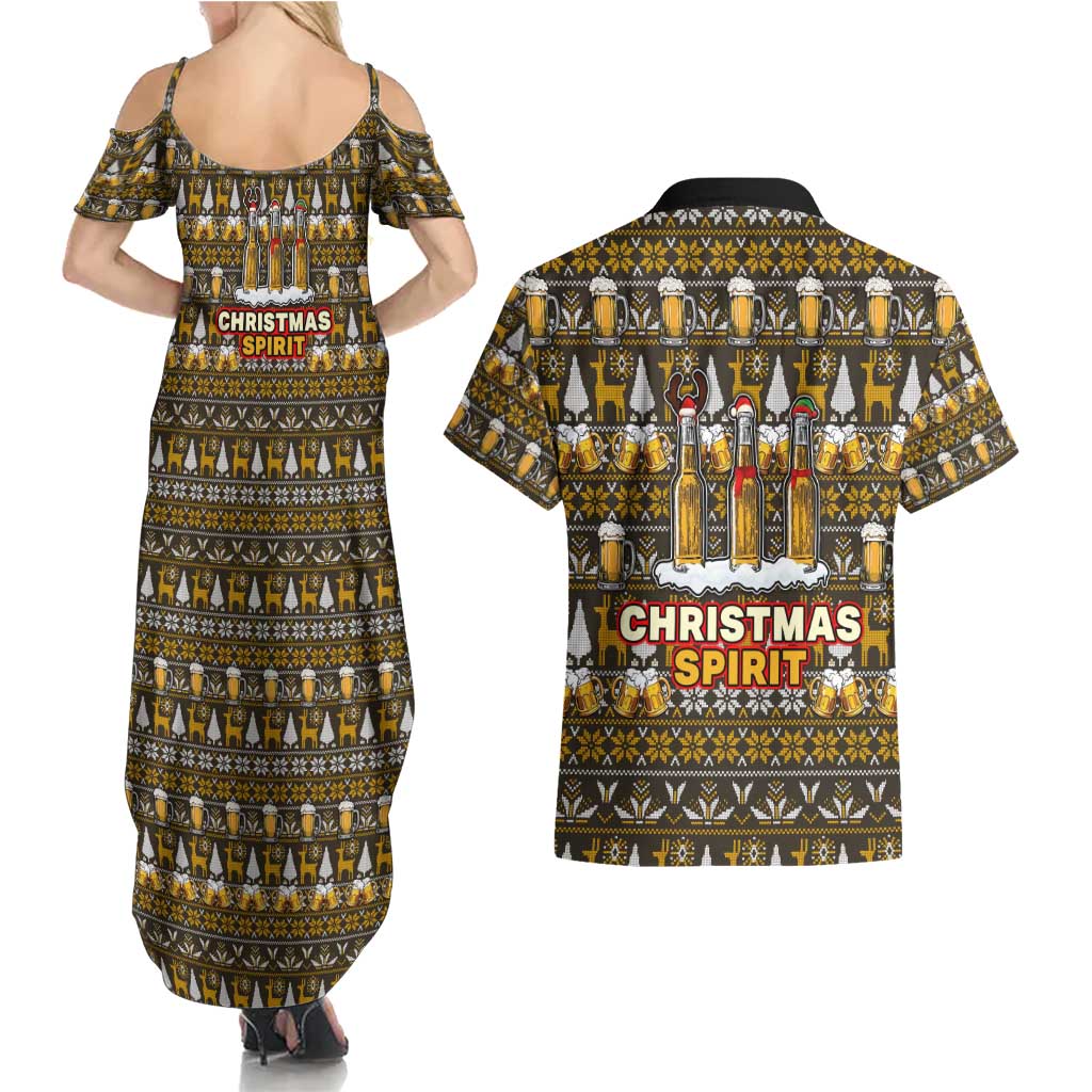 Spirit Beer Christmas Couples Matching Summer Maxi Dress and Hawaiian Shirt Xmas Holiday Patterns - Wonder Print Shop