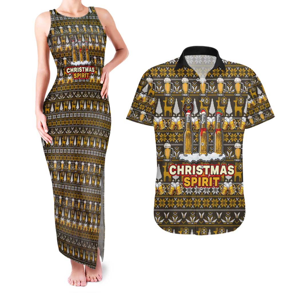 Spirit Beer Christmas Couples Matching Tank Maxi Dress and Hawaiian Shirt Xmas Holiday Patterns - Wonder Print Shop