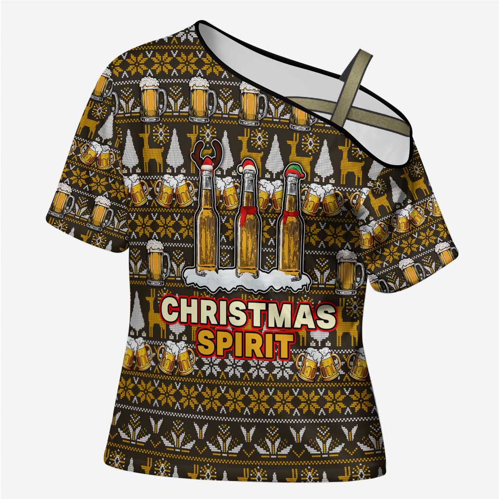Spirit Beer Christmas Cross Shoulder Shirt Xmas Holiday Patterns - Wonder Print Shop