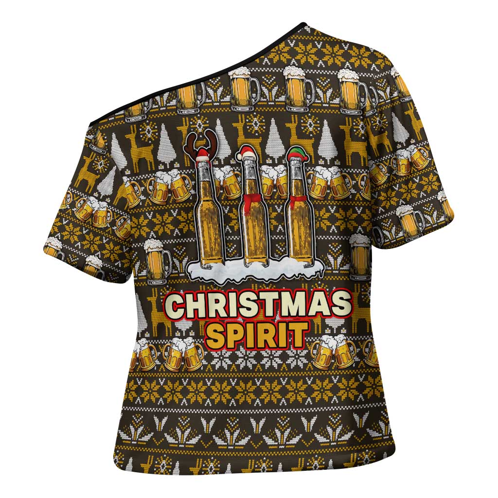 Spirit Beer Christmas Cross Shoulder Shirt Xmas Holiday Patterns - Wonder Print Shop