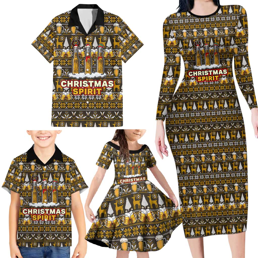 Spirit Beer Christmas Family Matching Long Sleeve Bodycon Dress and Hawaiian Shirt Xmas Holiday Patterns - Wonder Print Shop