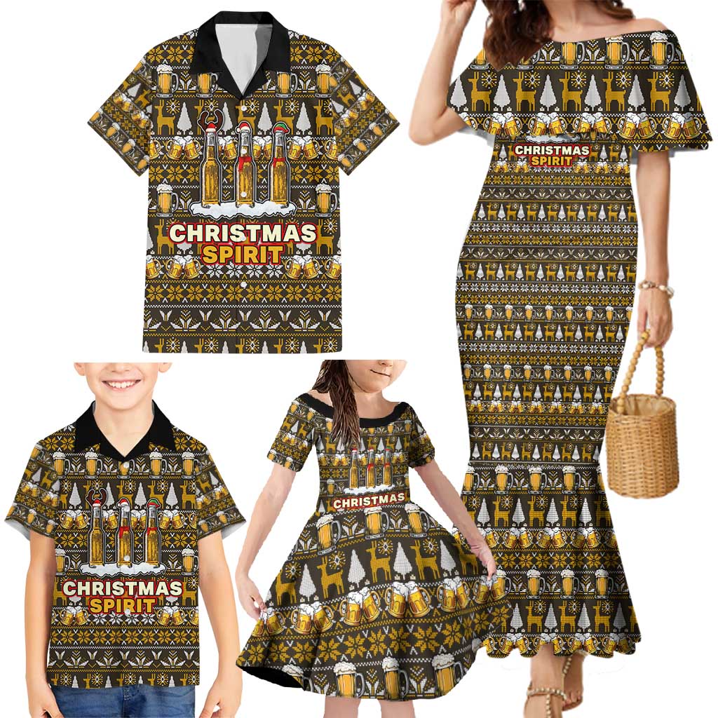 Spirit Beer Christmas Family Matching Mermaid Dress and Hawaiian Shirt Xmas Holiday Patterns - Wonder Print Shop