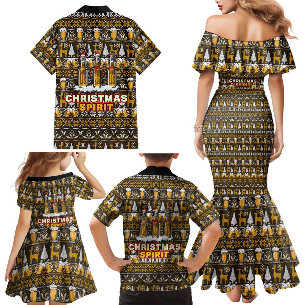 Spirit Beer Christmas Family Matching Mermaid Dress and Hawaiian Shirt Xmas Holiday Patterns - Wonder Print Shop