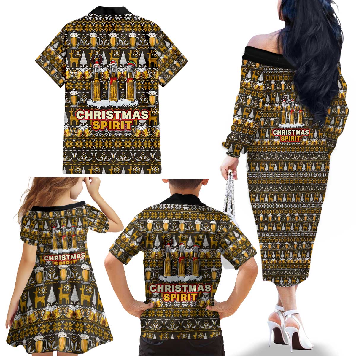 Spirit Beer Christmas Family Matching Off The Shoulder Long Sleeve Dress and Hawaiian Shirt Xmas Holiday Patterns - Wonder Print Shop