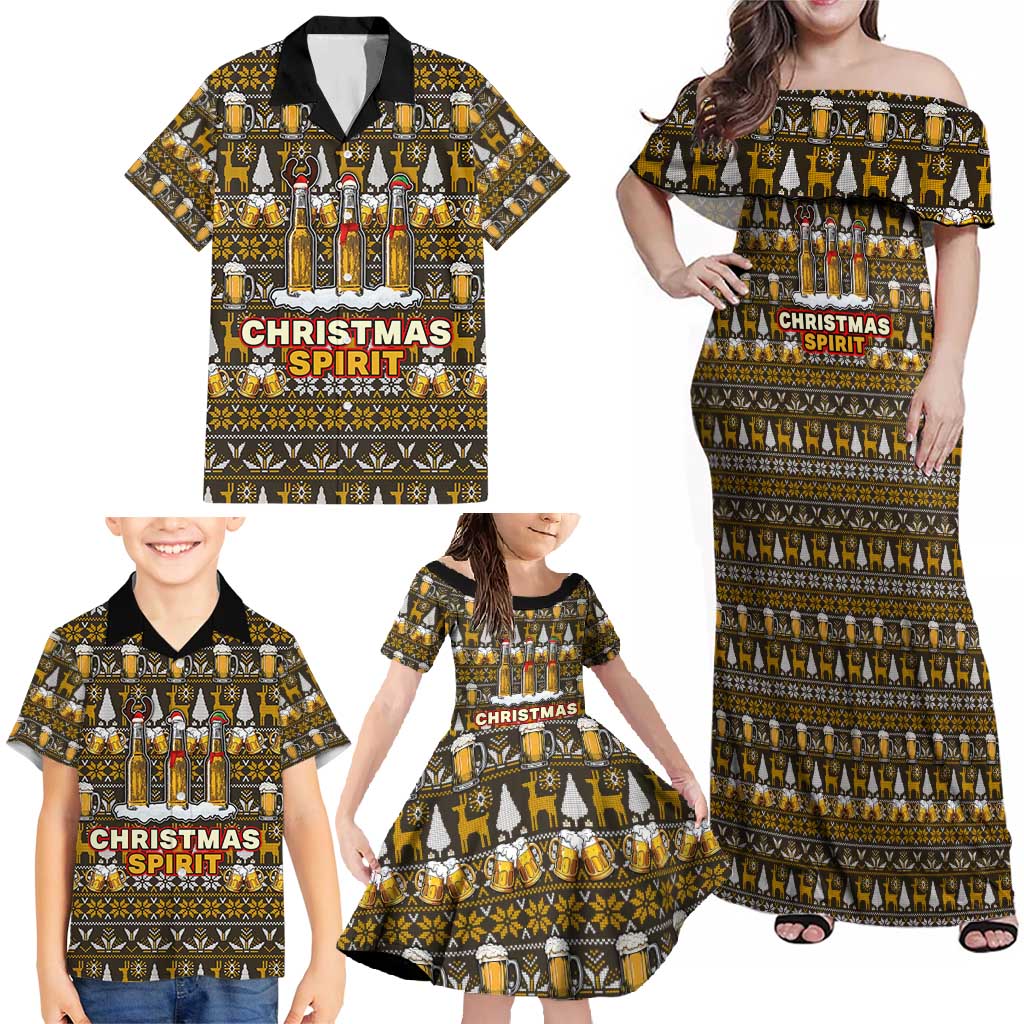 Spirit Beer Christmas Family Matching Off Shoulder Maxi Dress and Hawaiian Shirt Xmas Holiday Patterns - Wonder Print Shop