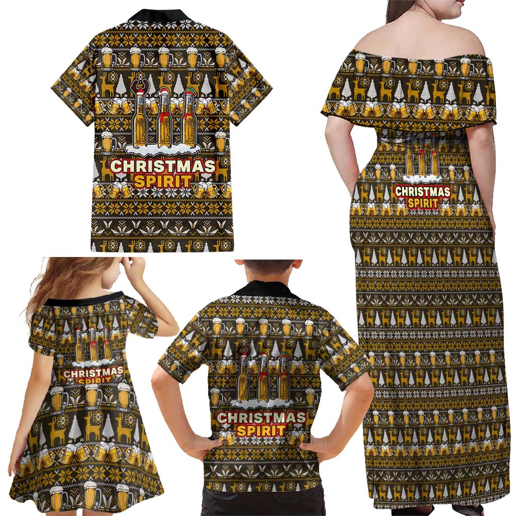 Spirit Beer Christmas Family Matching Off Shoulder Maxi Dress and Hawaiian Shirt Xmas Holiday Patterns - Wonder Print Shop