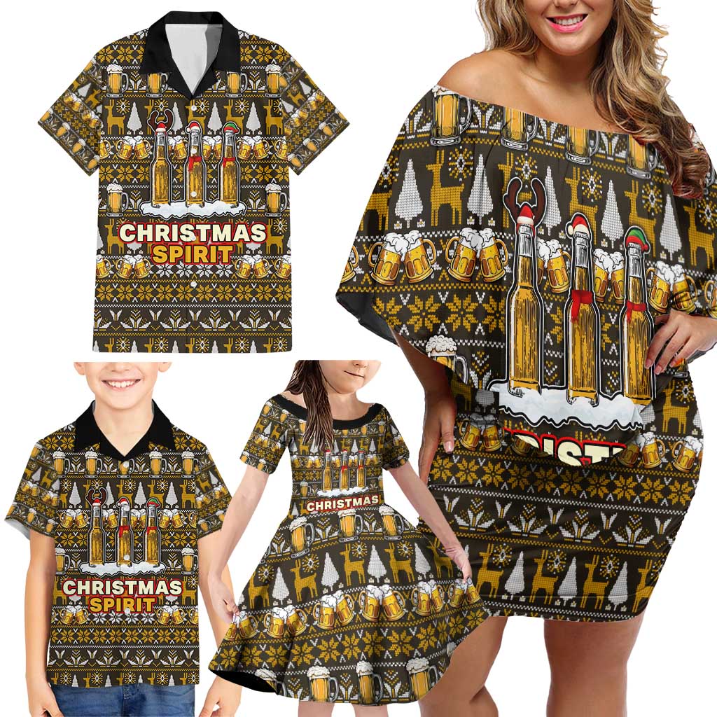 Spirit Beer Christmas Family Matching Off Shoulder Short Dress and Hawaiian Shirt Xmas Holiday Patterns - Wonder Print Shop