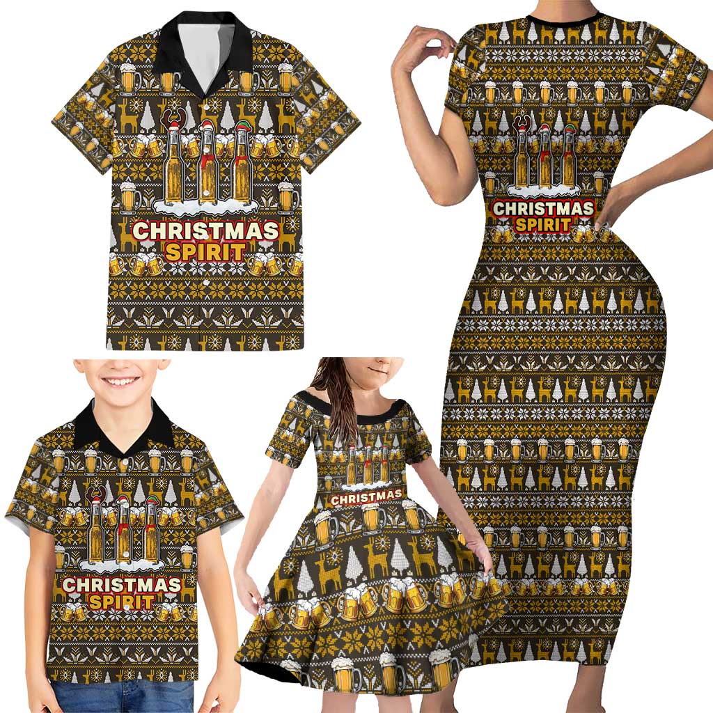 Spirit Beer Christmas Family Matching Short Sleeve Bodycon Dress and Hawaiian Shirt Xmas Holiday Patterns - Wonder Print Shop