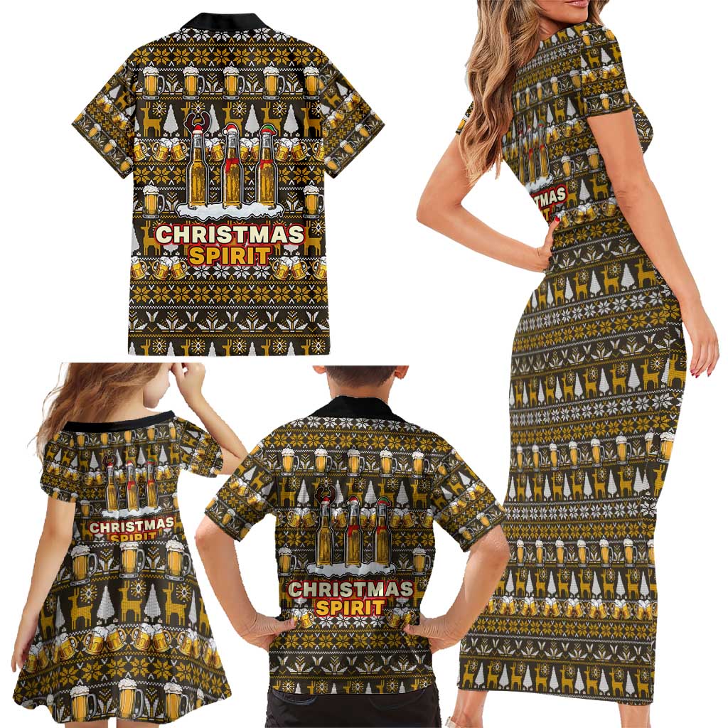 Spirit Beer Christmas Family Matching Short Sleeve Bodycon Dress and Hawaiian Shirt Xmas Holiday Patterns - Wonder Print Shop