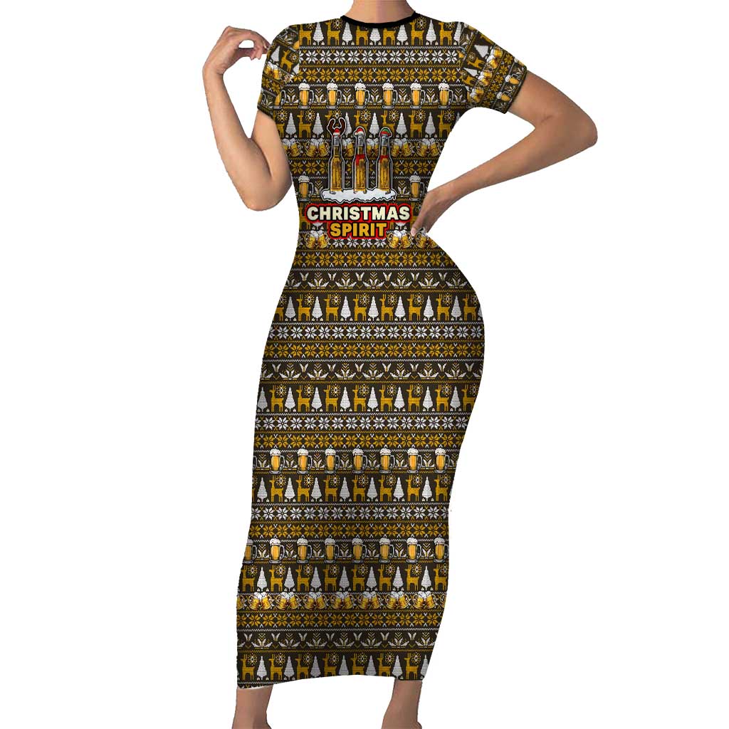 Spirit Beer Christmas Family Matching Short Sleeve Bodycon Dress and Hawaiian Shirt Xmas Holiday Patterns - Wonder Print Shop