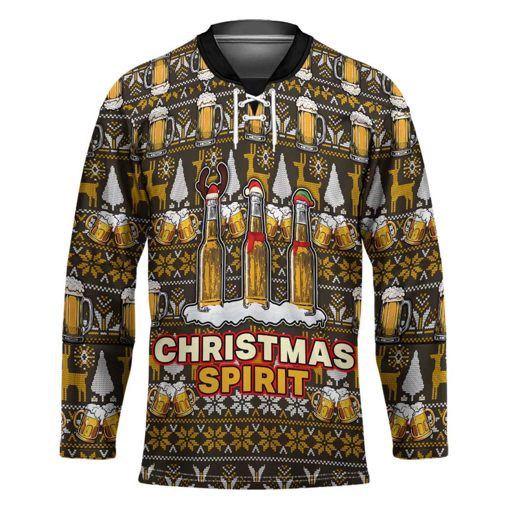 Spirit Beer Christmas Hockey Jersey Xmas Holiday Patterns - Wonder Print Shop