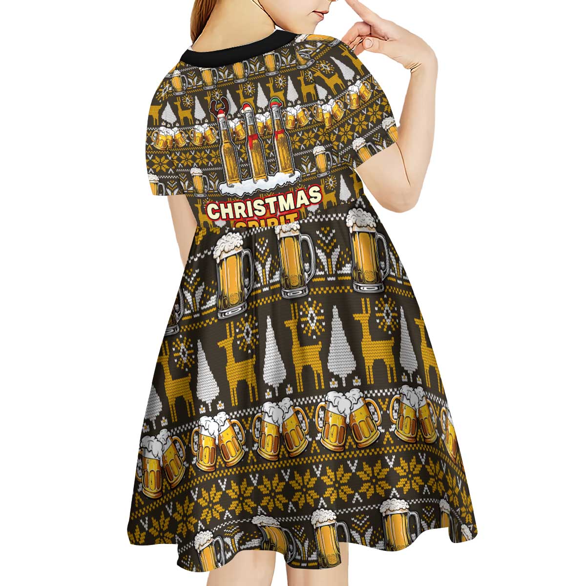 Spirit Beer Christmas Kid Short Sleeve Dress Xmas Holiday Patterns - Wonder Print Shop