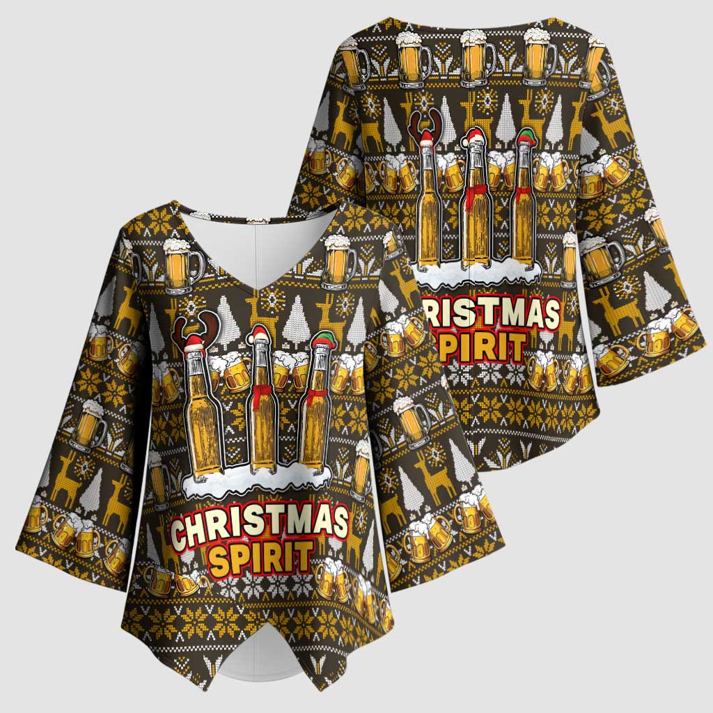 Spirit Beer Christmas Kimono Sleeve Blouse Xmas Holiday Patterns - Wonder Print Shop