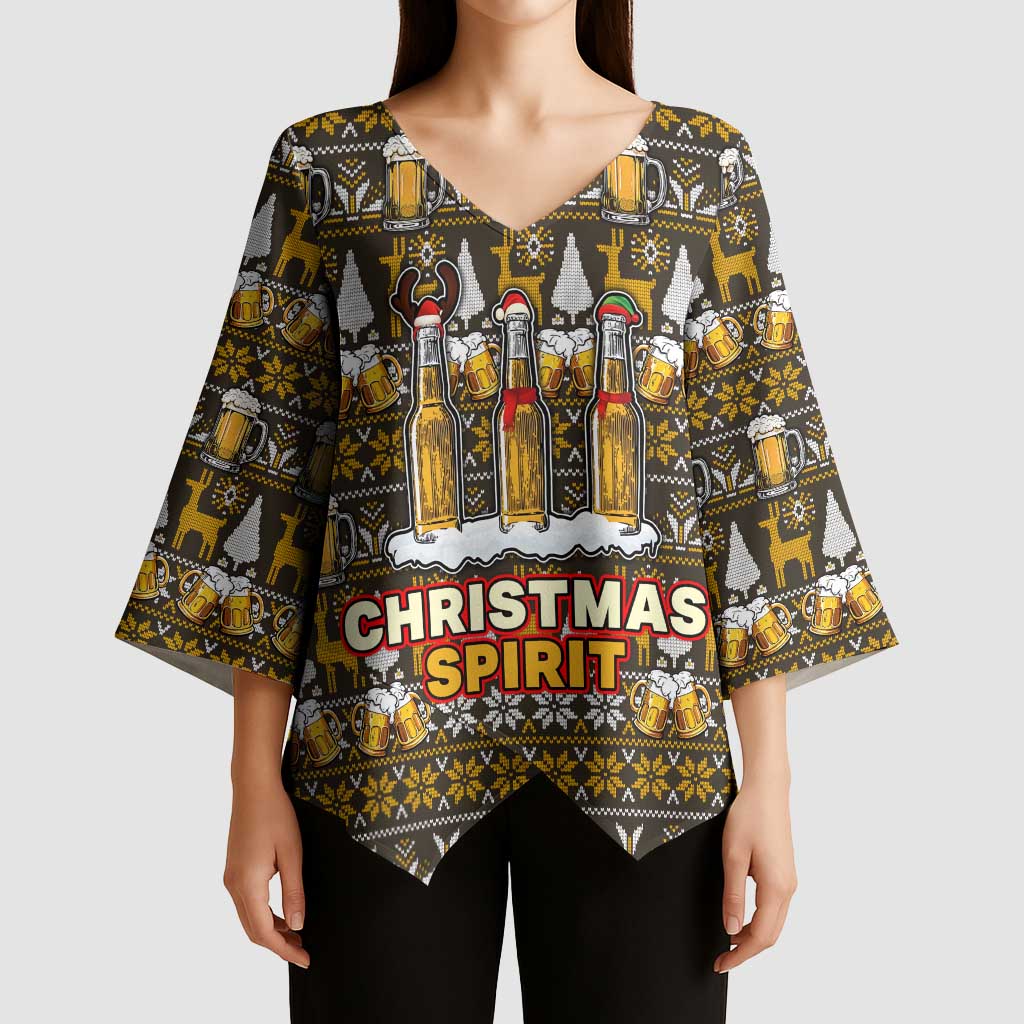 Spirit Beer Christmas Kimono Sleeve Blouse Xmas Holiday Patterns - Wonder Print Shop