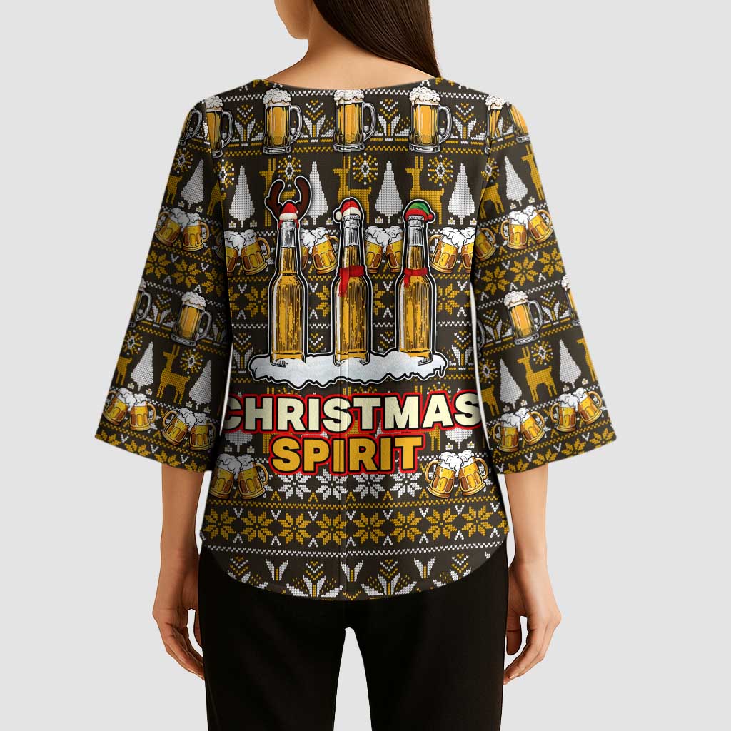 Spirit Beer Christmas Kimono Sleeve Blouse Xmas Holiday Patterns - Wonder Print Shop