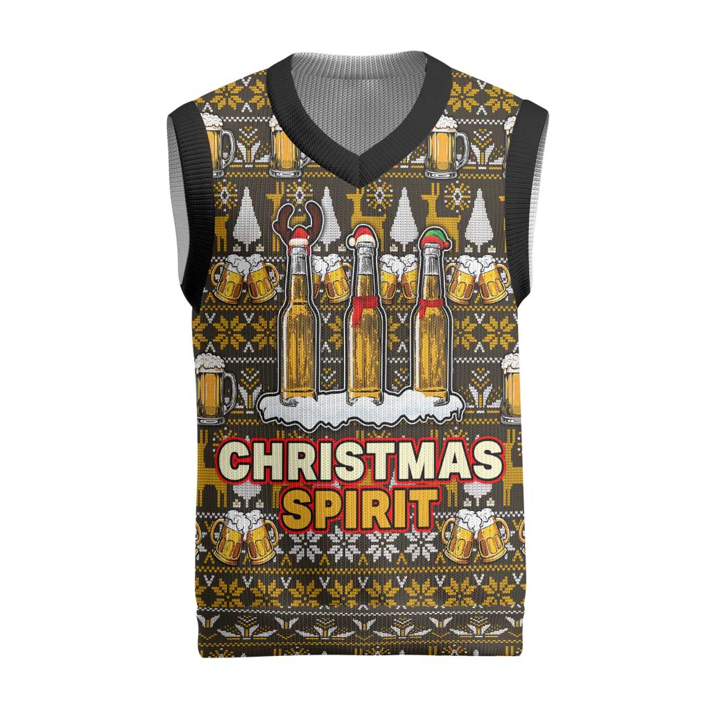 Spirit Beer Christmas Knitted V-Neck Vest Xmas Holiday Patterns - Wonder Print Shop