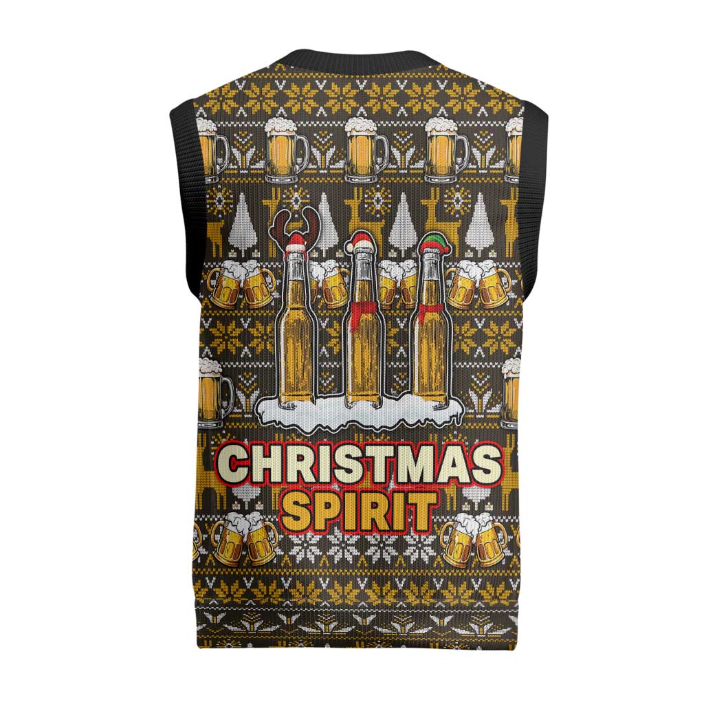 Spirit Beer Christmas Knitted V-Neck Vest Xmas Holiday Patterns - Wonder Print Shop