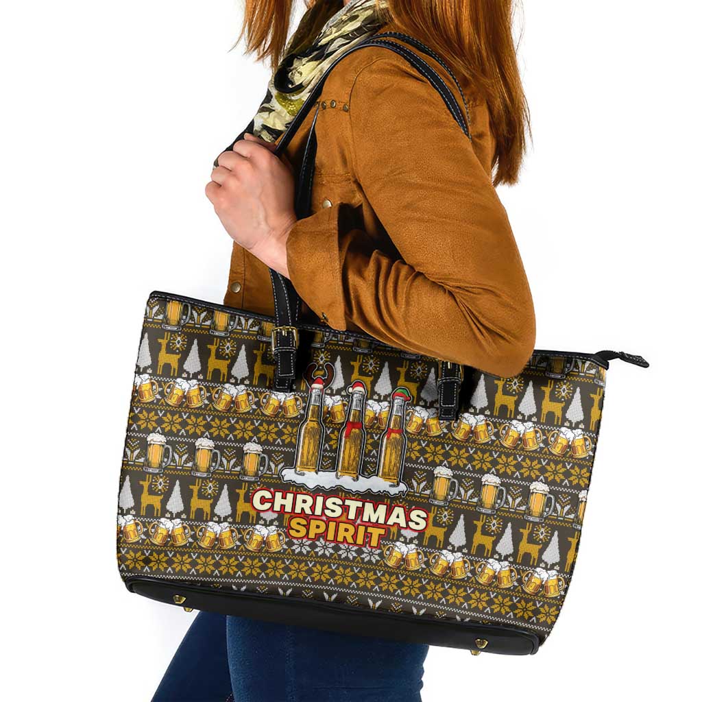 Spirit Beer Christmas Leather Tote Bag Xmas Holiday Patterns - Wonder Print Shop