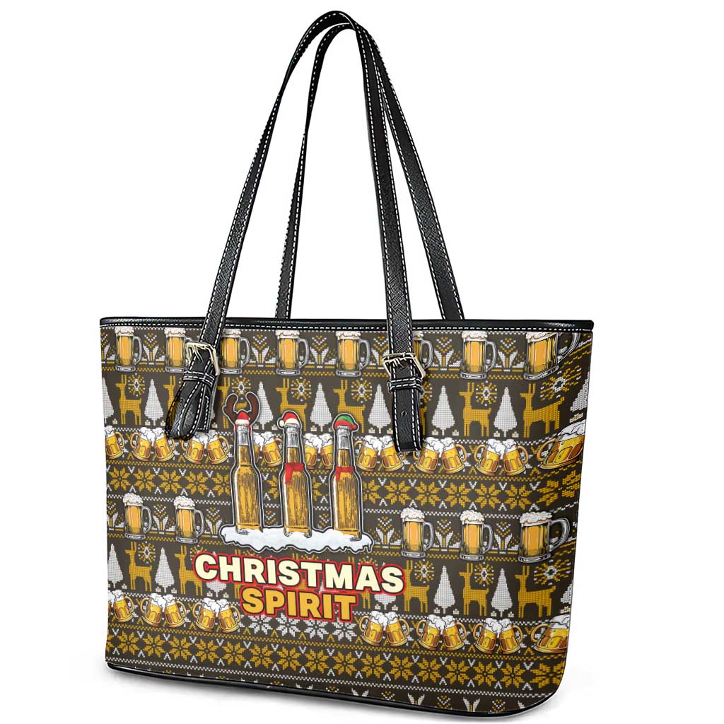 Spirit Beer Christmas Leather Tote Bag Xmas Holiday Patterns - Wonder Print Shop