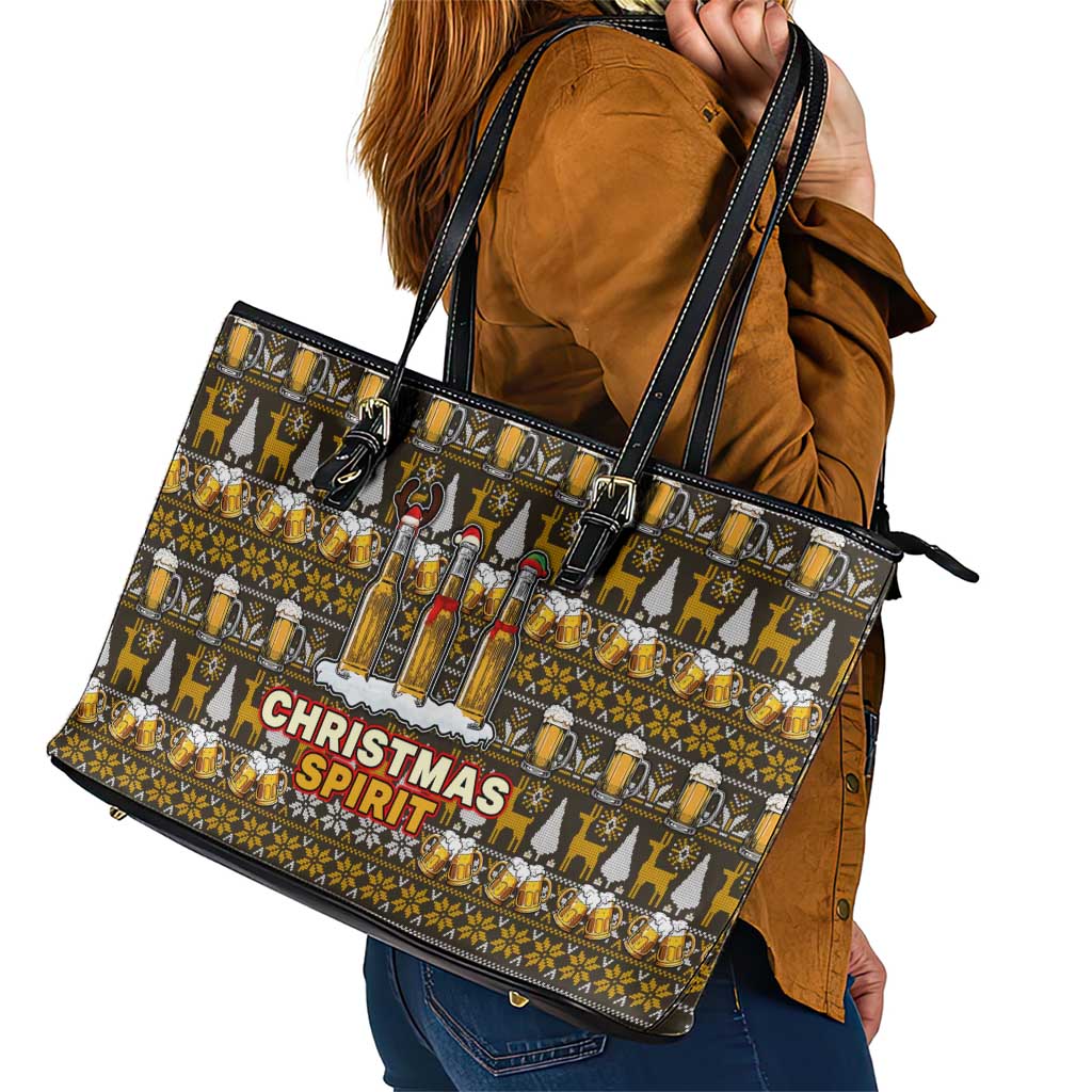 Spirit Beer Christmas Leather Tote Bag Xmas Holiday Patterns - Wonder Print Shop