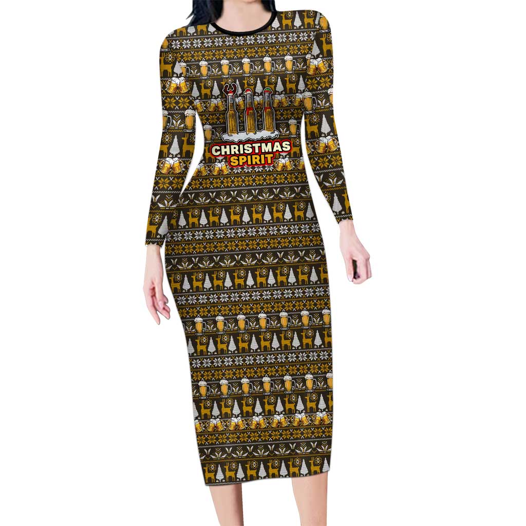 Spirit Beer Christmas Long Sleeve Bodycon Dress Xmas Holiday Patterns - Wonder Print Shop