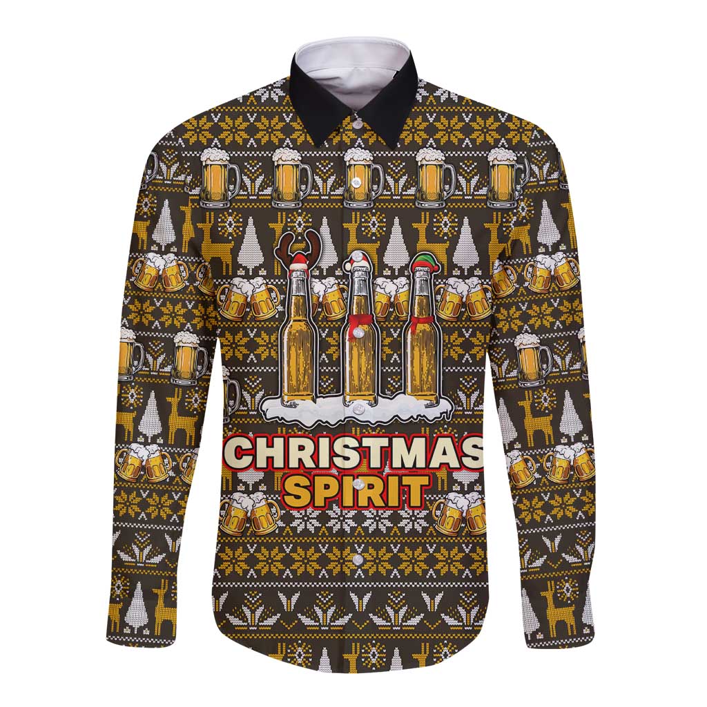 Spirit Beer Christmas Long Sleeve Button Shirt Xmas Holiday Patterns - Wonder Print Shop