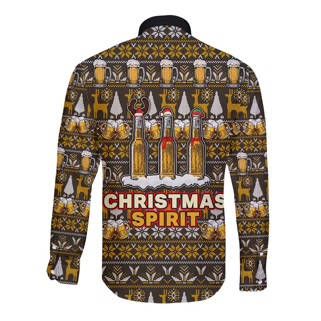Spirit Beer Christmas Long Sleeve Button Shirt Xmas Holiday Patterns - Wonder Print Shop