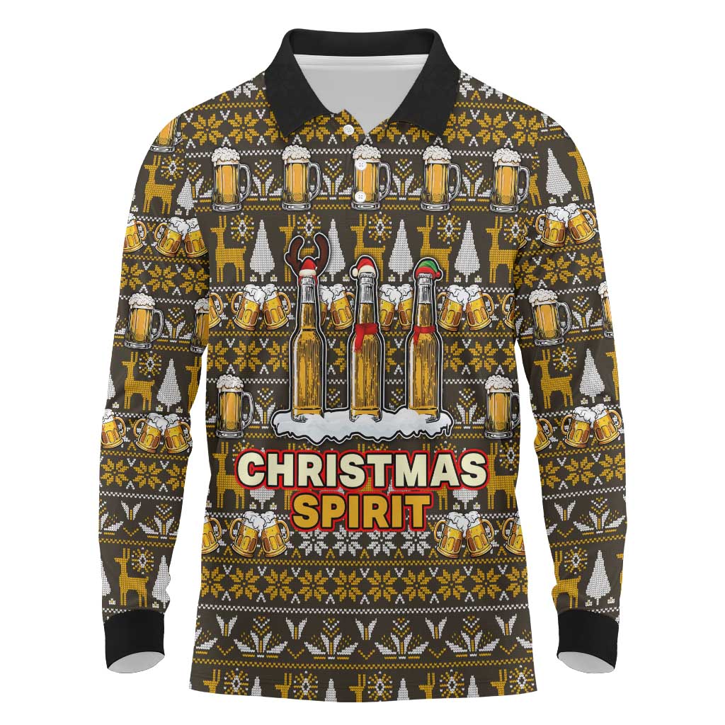 Spirit Beer Christmas Long Sleeve Polo Shirt Xmas Holiday Patterns - Wonder Print Shop