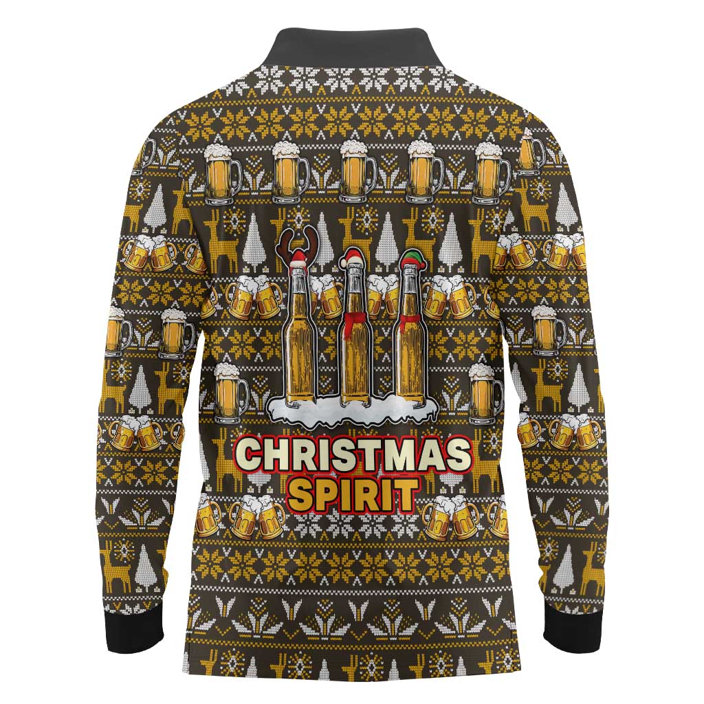 Spirit Beer Christmas Long Sleeve Polo Shirt Xmas Holiday Patterns - Wonder Print Shop