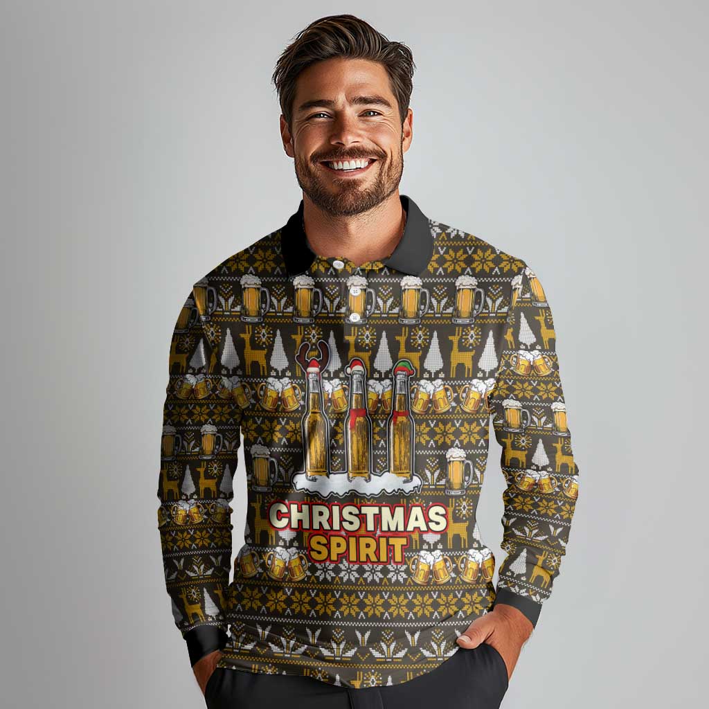 Spirit Beer Christmas Long Sleeve Polo Shirt Xmas Holiday Patterns - Wonder Print Shop