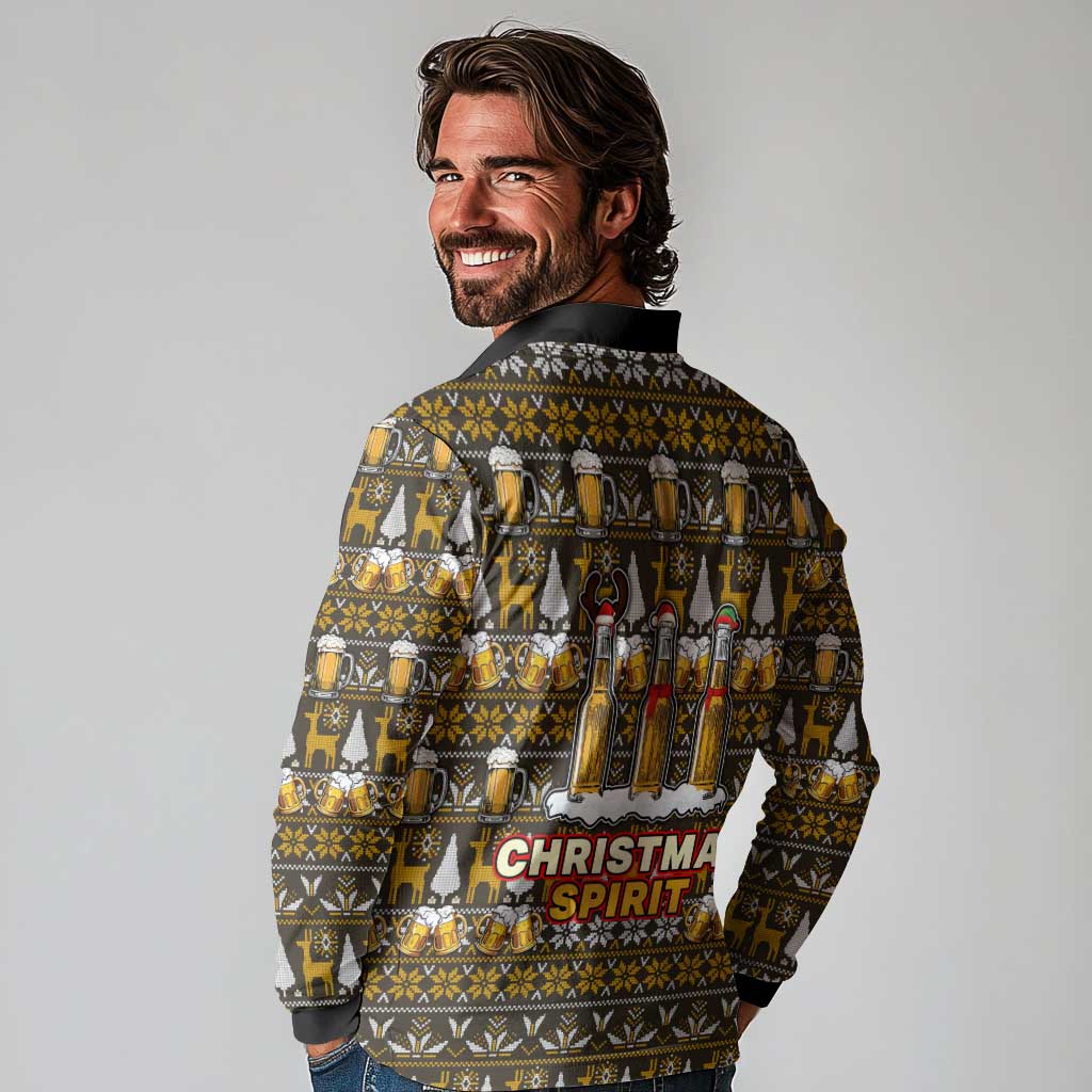 Spirit Beer Christmas Long Sleeve Polo Shirt Xmas Holiday Patterns - Wonder Print Shop