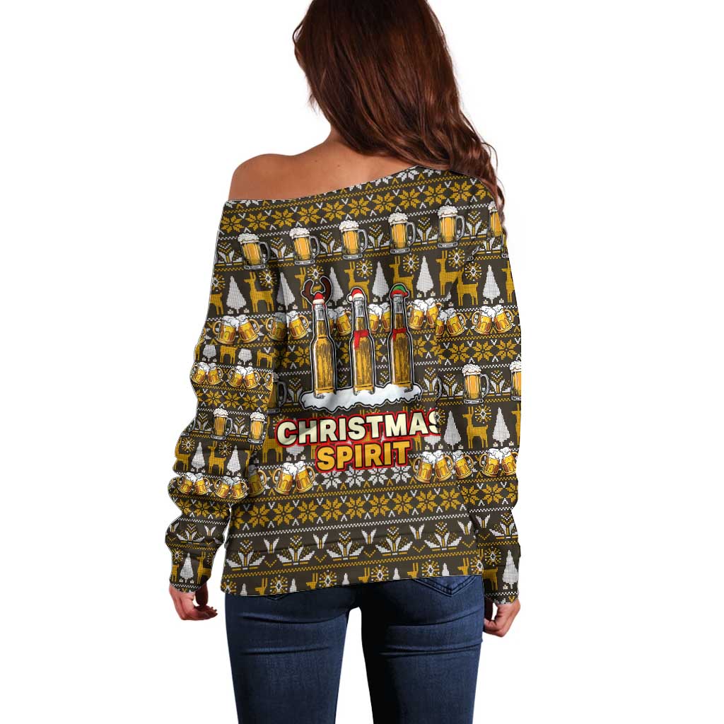 Spirit Beer Christmas Off Shoulder Sweater Xmas Holiday Patterns - Wonder Print Shop