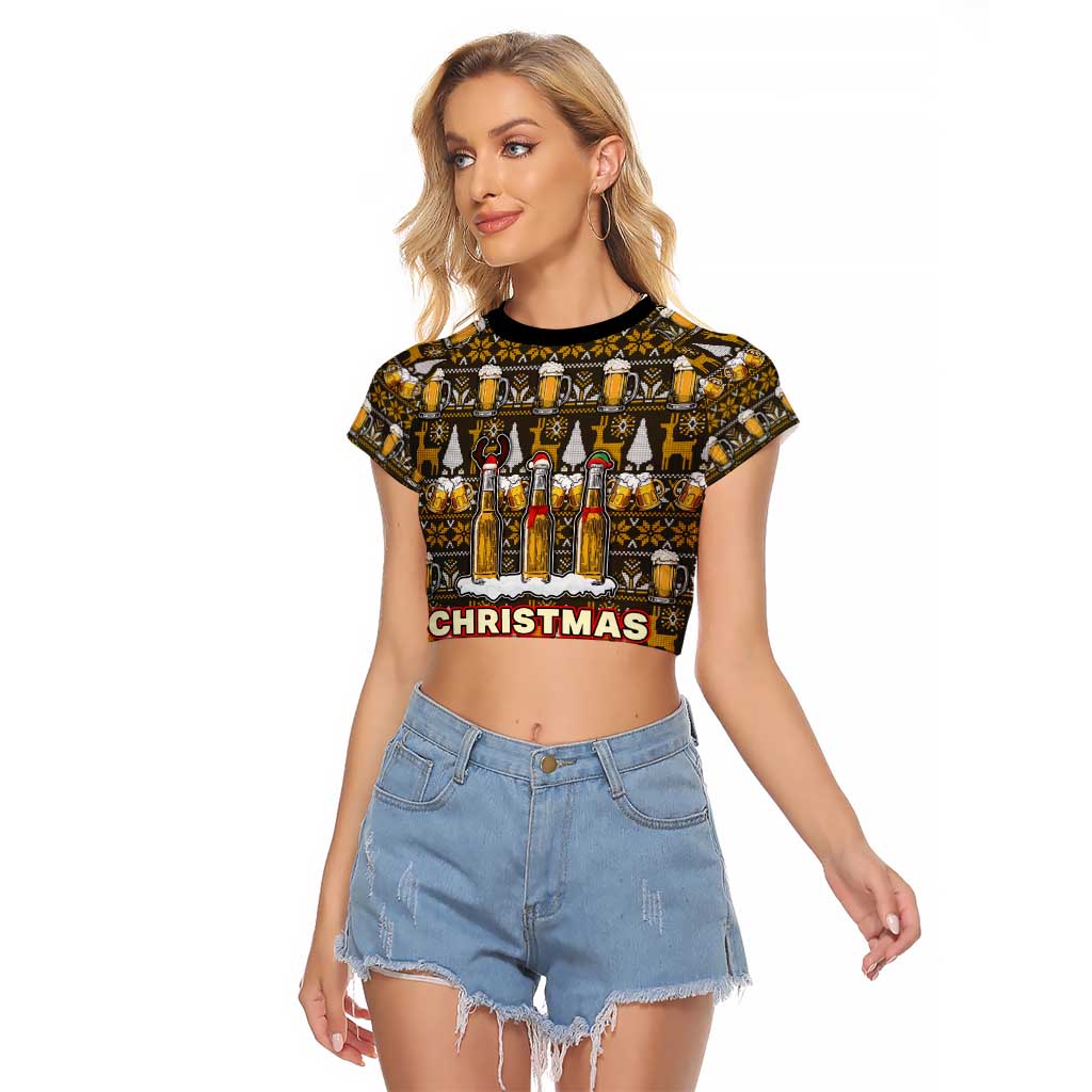 Spirit Beer Christmas Raglan Cropped T Shirt Xmas Holiday Patterns - Wonder Print Shop