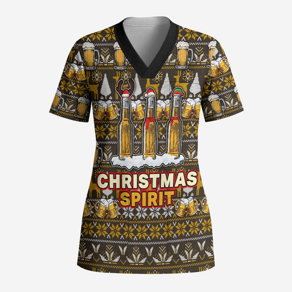 Spirit Beer Christmas Scrub Top Xmas Holiday Patterns - Wonder Print Shop
