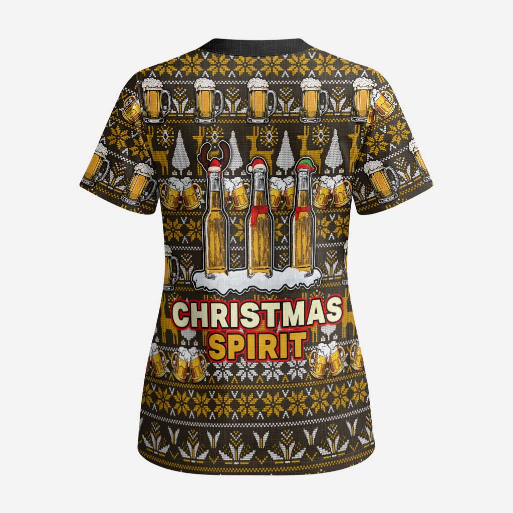 Spirit Beer Christmas Scrub Top Xmas Holiday Patterns - Wonder Print Shop